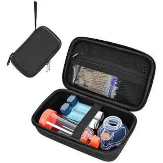 ProCase Hartschalenkoffer für Asthma Inhalator, tragbare Inhalator Spacer Reisetasche für Erwachsene Kinder, Masken Asthma Zubehör Halter, Asthma-Kits Veranstalter mit Mesh-Tasche -Schwarz