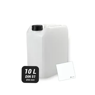 Trevendo Wasserkanister 10 Liter (DIN 51, Ø44 mm) - eingeprägte Literskala - Lebensmittelecht - BPA-frei - Ideal für Camping, Reisen und mehr - inkl Beschriftungsetikett