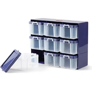 Prym 612399 Sortierkasten mit 9 Boxen, Organizer für kleinteiliges Nähzubehör, Kunststoff, pflaumeblau/transparent, 27 x 12 x 21cm