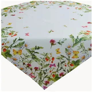 texpot Tischdecke mit Blumen Schmetterlinge Sommerwiese Tischläufer Frühjahr Sommer (1-tlg) weiß Quadratisch | 85 cm x 85 cm
