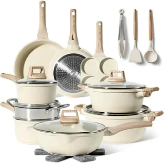 just perfecto Induktions Töpfe Set - Pfannenset mit deckel - Induktions Töpfe Set - töpfe & pfannen set ohne PTFE und PFOA - Topfset induktion (21 pcs Biege)