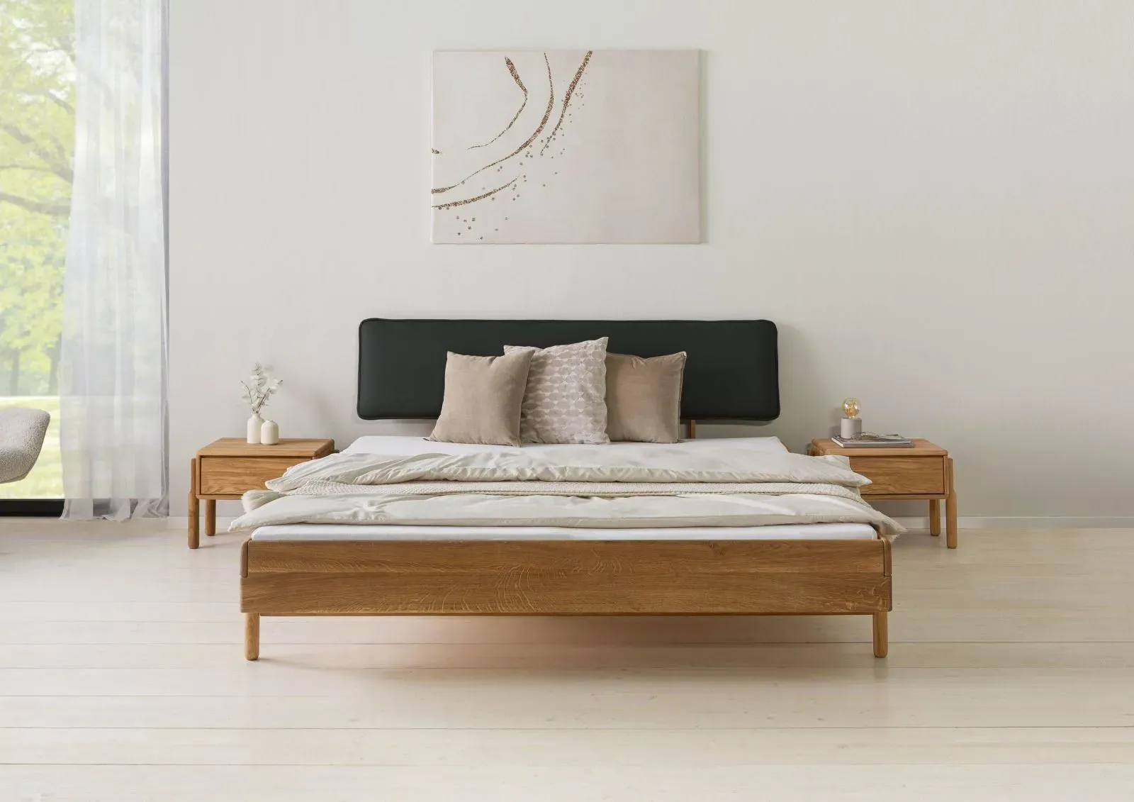 Bett Eiche 140x200x94 natur geölt, Kopfteil anthrazit KIEL #01
