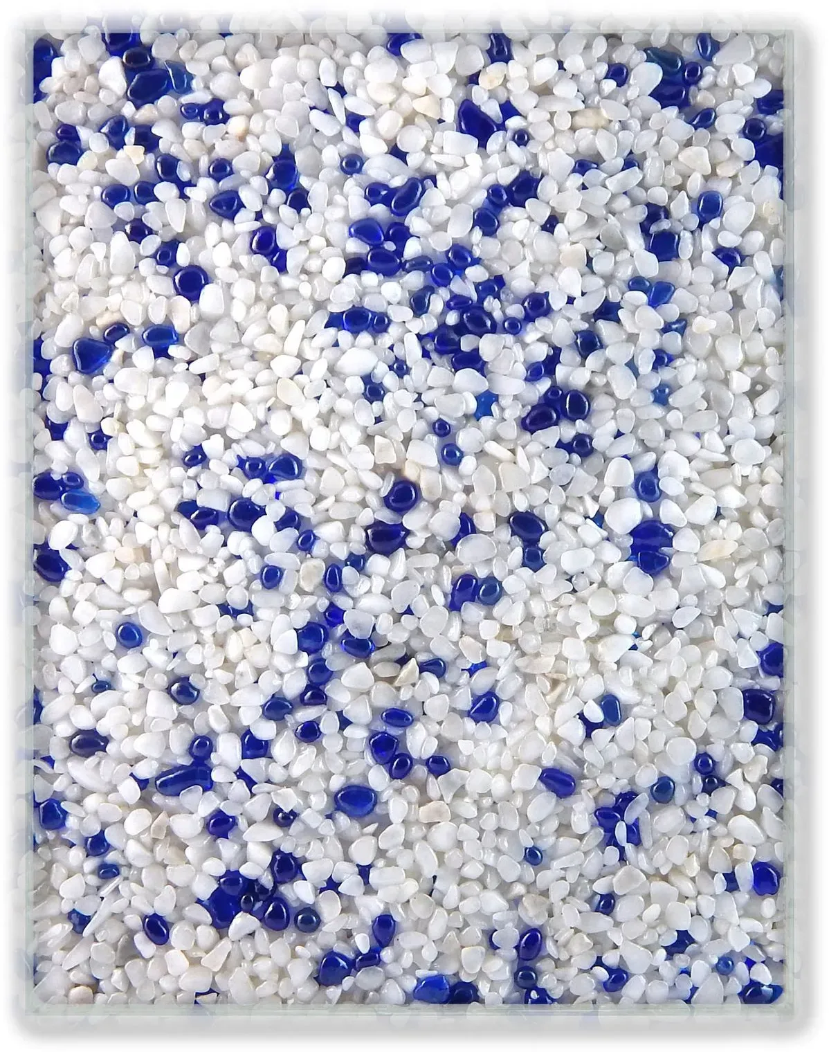 Terralith Farbmuster Glassteinteppich -Vetro Zaffiro Blu / Bianco-, Körnung: fein (1-4 mm)