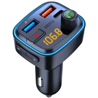 GemCoo Bluetooth FM Transmitter Auto FM-Transmitter 48W Schnelllade-Autoladegerät (PD 30W&QC 18W) Transmitter für Auto Bluetooth Auto Radio Deep Bass Musik Adapter Freisprecheinrichtung Auto Ladegerät