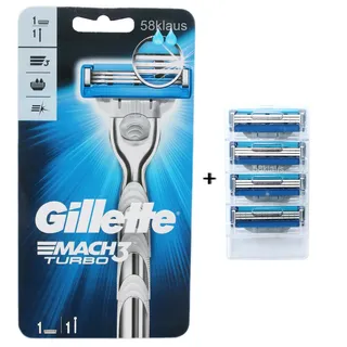 Gillette Mach 3 Turbo Rasierer + 4 Rasierklingen
