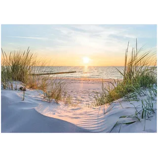 WallArena - Vlies Fototapete Meer 150x105 cm - Fototapeten - Tapeten - für Wohnzimmer Schlafzimmer - Vliestapete Wandtapete Tapete 3D Effekt- inkl. Kleister - Landschaft Strand Sonnenuntergang Natur