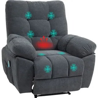 Homcom Relaxsessel Fernsehsessel mit Liegefunktion Massagesessel mit Vibration, Heizung, 8 Modi, TV Sessel mit Wandnahen Design, Fußteil,