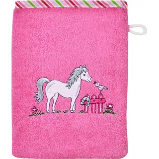 Wörner Südfrottier Wörner Kinder-Waschhandschuh "Pferd" Walk-Frottier pink Größe 15x20 cm