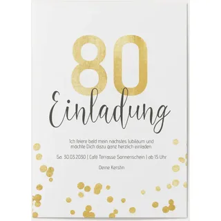Einladung zum 80. Geburtstag Gelb online gestalten und bestellen - Zahl in Aquarell | Wunderkarten.de
