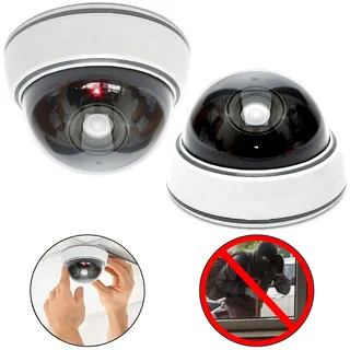 O&W Security 2X professionelle Dummy Domkameras mit Blink-LED Kamera Attrappe mit Objektiv und Blinkled Videoüberwachung Warensicherung