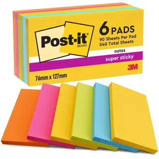 Post-it Super Sticky Notes Carnival Haftnotizen extrastark 6556SR farbsortiert 6 Blöcke