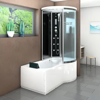 AcquaVapore Kombination Badewanne Dusche K55-L31 Duschtempel 170x100 cm - Schwarz