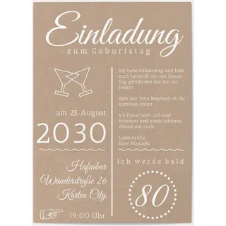 Einladung zum 80. Geburtstag Braun online gestalten und bestellen - Vintage Einladung | Wunderkarten.de