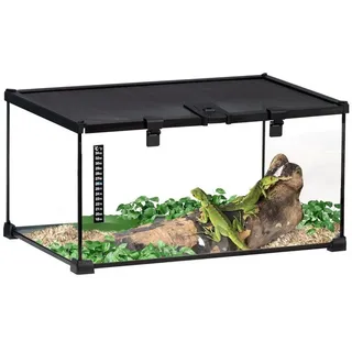 PawHut Terrarium für Reptilien mit Thermometer Metall Schwarz 50 x 30 x 25 cm