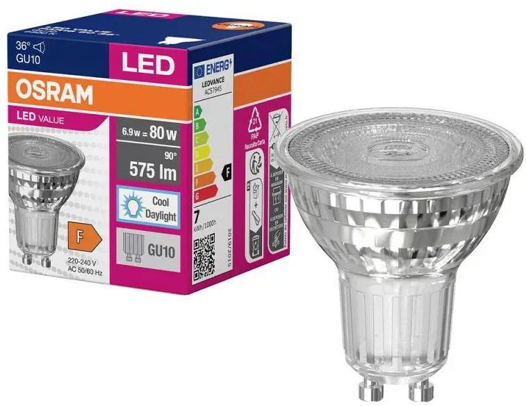 Leistungsstarker OSRAM GU10 LED Strahler PAR16 36° Abstrahlwinkel 6,9W wie 80W kaltweißes Licht 6500K