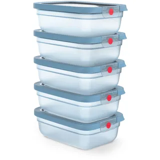 EMSA oneClick, Frischhaltedose, oneClick System, Lebensmittel 2 x länger frisch, 100% dicht, Made in Germany, BLAU, 5-TEILIGES MEAL PREP Set 5 x 1,20L / 40.6 FL.OZ, N1231200