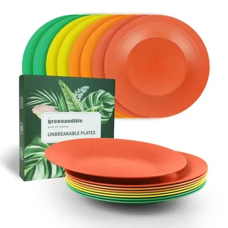 greenandlife 8er 25.5cm Teller Set, Unzerbrechliche Speiseteller, Mehrweg Kinderteller, Leicht Plastikteller, Camping Essteller, Mikrowellen& Spülmaschinenfest