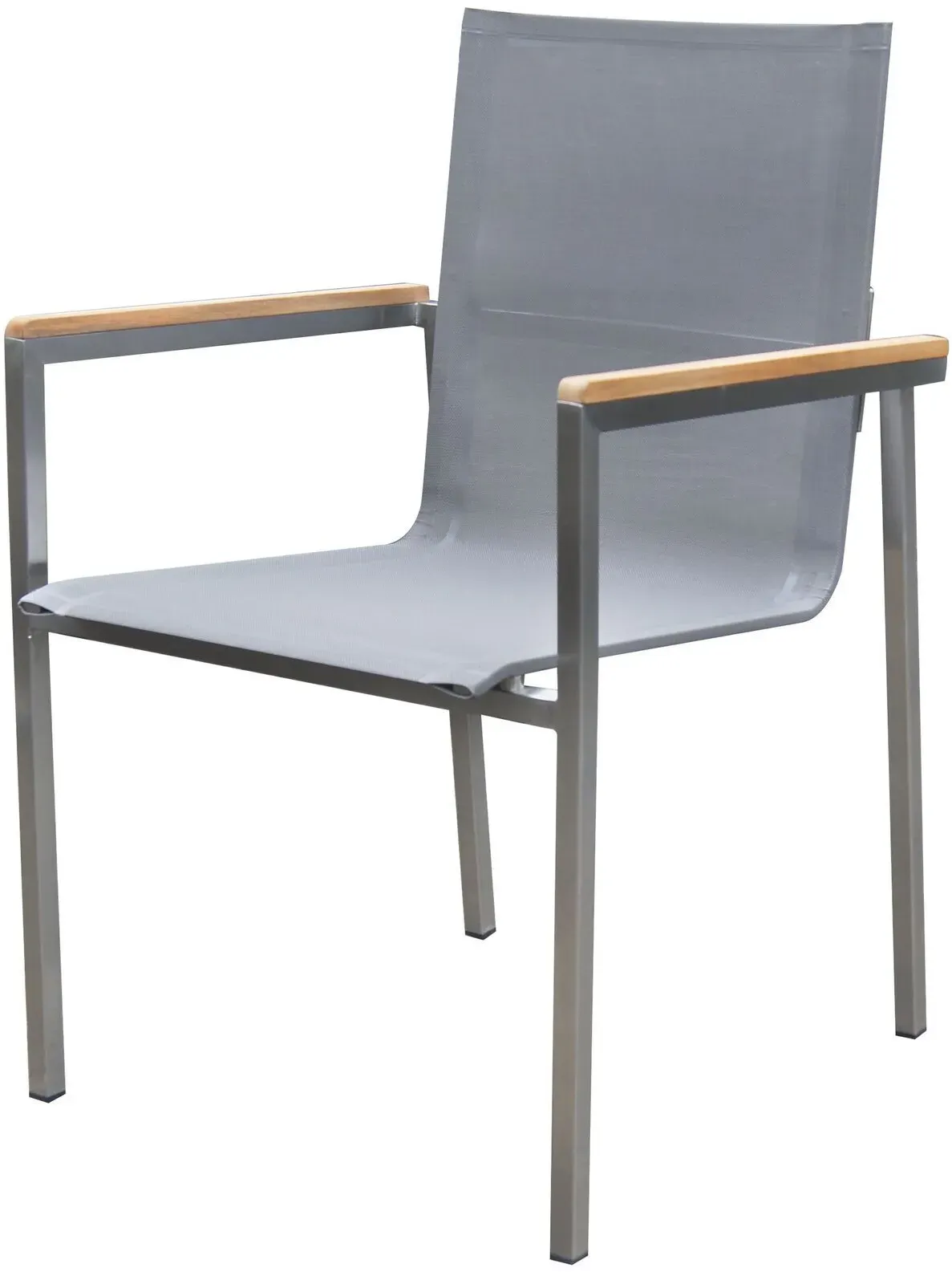 OUTFLEXX Stapelsessel, taupe, Edelstahl/Textilene, Armlehnen aus Teak, 62x56x88cm