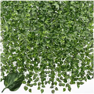 KRUMAD Fake Efeu Girlande, Sichtschutz, Künstliche Pflanzen wie Echt, Blumengirlande Outdoor, Kunst Hängepflanze für Wand deko Balkon, Garten, Wohnzimmer, Pflanzen Wand (1, Gemustert)