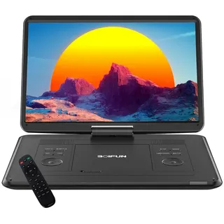 Boifun 17,5’’ Tragbarer DVD Player mit 15,6’’ HD Display HD-Bildschirm Portabler DVD-Player (6 Stunden Wiederaufladbare Batterie, Unterstützung für USB/TF-Karte/AV-Übertragung, Sync TV/Projektor Bildschirm, Unterstützt mehrere Formate) schwarz