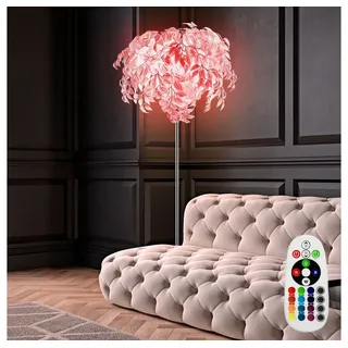 Reality Leuchten LED Stehlampe, Leuchtmittel inklusive, Stehlampe Blätterdesign RGB LED Fernbedienung H 180 cm silberfarben