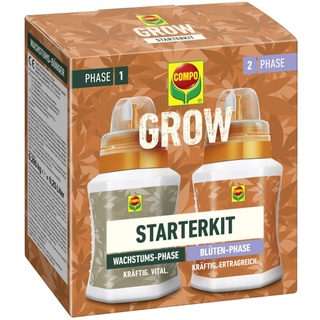 Compo GROW Duopack für Spezialkulturen, Wachstums-Dünger und Blüten-Dünger, Dünger für Indoor & Outdoor - 2x250 ml, grün