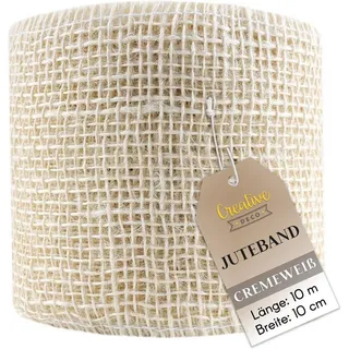 Creative Deco Weiße Juteband Jute Tischläufer | Rolle 10 cm x 10 m | Hochzeitsdeko Dekoration | Breit Naturbrauner Stoff | Kunst und Handwerk | Jutestoff Tischband | Dekorativer Boho Band
