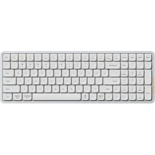 Flow Mechanische Tastatur, flaches Profil, 100 Tasten, wiederaufladbar, kabellose Tastaturen mit Bluetooth und kabelgebundener Verbindung für Windows, Mac OS/White Ghost Linearschalter US-Layout