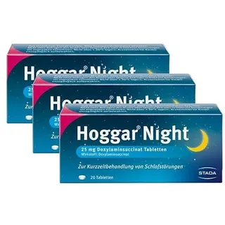 Hoggar Night – Schlaftabletten zur Hilfe beim Einschlafen und bei akuten Schlafstörungen – Gut verträglich, für erholsamen Schlaf – 3 x 20 Tabletten