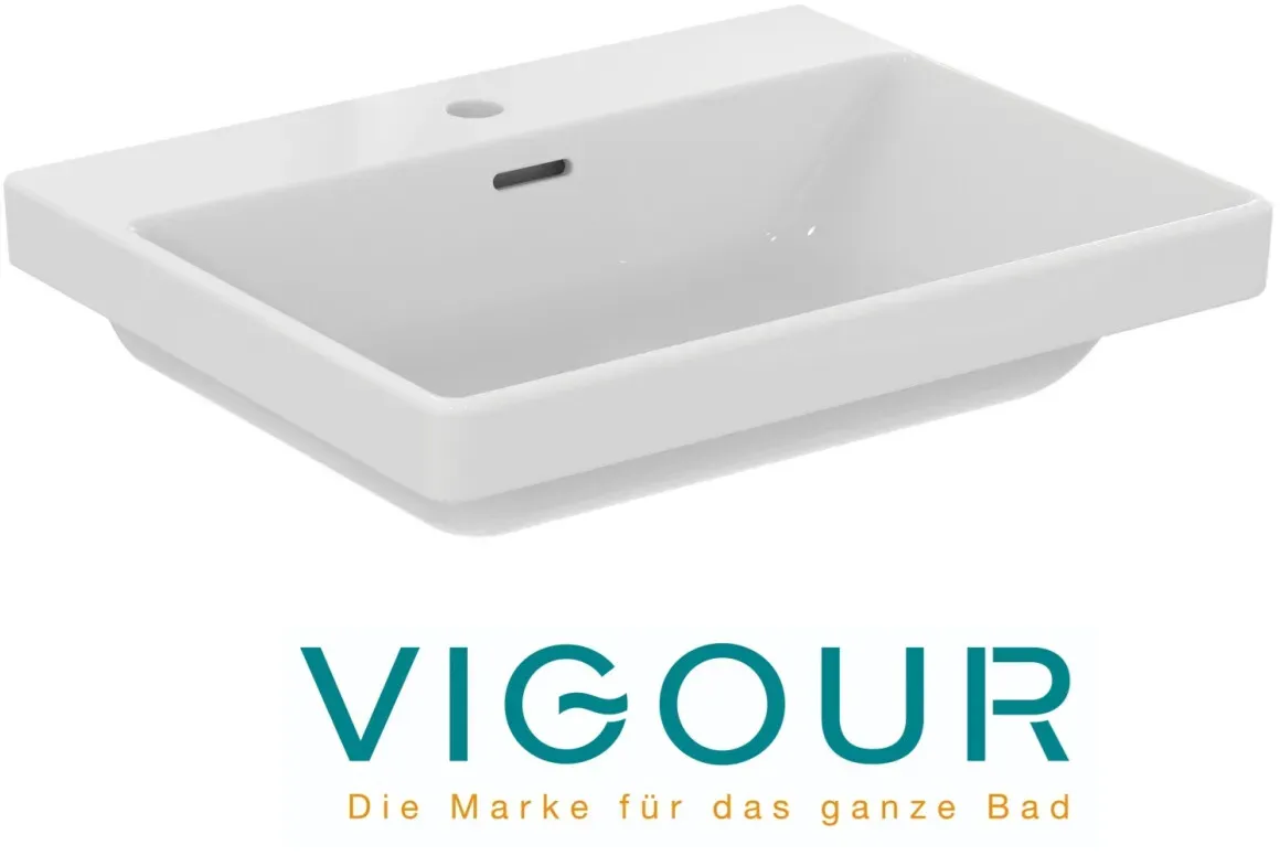 VIGOUR DERBY V3 Möbelwaschtisch 60x48cm mit Hahnloch und Überlauf PflegetectPlus, weiß