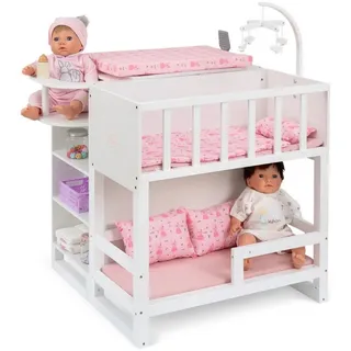 ELLA & PIET® Puppen Pflegecenter Großes Puppenpflegecenter NURSERY 6in1 aus Holz (Weiß-Rosa), Puppencenter