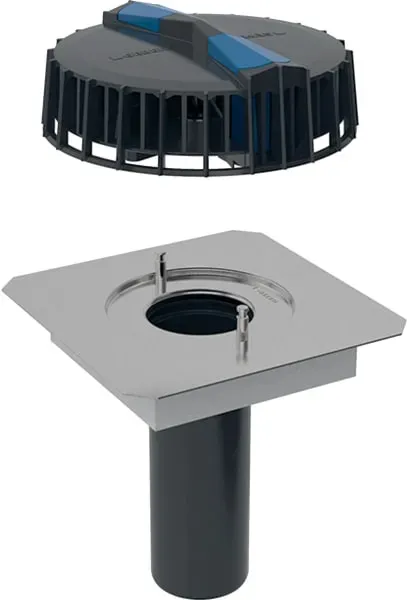 Geberit Pluvia Dachwassereinlauf m. Anschlussblech für Rinnen, d90, 25l/s