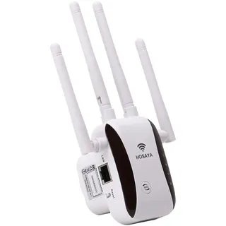 HOSAYA WLAN-Extender für Zuhause, bis zu 5000 Quadratmeter und 40 Geräte, externe WLAN-Antenne x 4, RJ45 x 1-Port, WPS, WLAN-Reichweitenverlängerung, WLAN-Verstärker, einfach