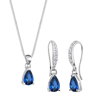 Elli Saphirblau Tropfen Zirkonia 925 Silber Schmuck-Set Damen