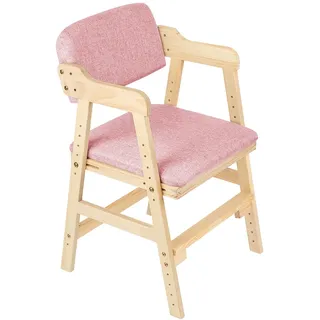 Mitwachsender Kinderhochstuhl, Hochstuhl für Kinder, Höhenverstellbar, Massivholz, höhenverstellbarer Holzhochstuhl für kinder von 2 bis 12 Jahren (48 * 46 * 78cm-Rosa)