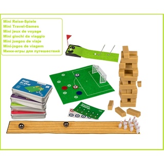 Reisespiele 4er Set Mini-Golf & Free Kick Fußball & Bowling & Tipsy Tower