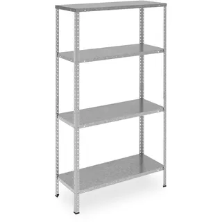 Relaxdays Metallregal verzinkt, 4 Böden, bis 160 kg, Schwerlastregal Stahl, Lagerregal Keller, HBT: 150x75x30 cm, silber
