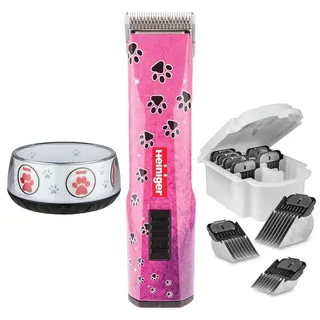 EHASO HEINIGER Profi Hundeschermaschine Set Saphir Akku-Schermaschine mit Scherkopf Size 10 (1,5 mm), neunteiligem Aufsteckkammset + Hundenapf