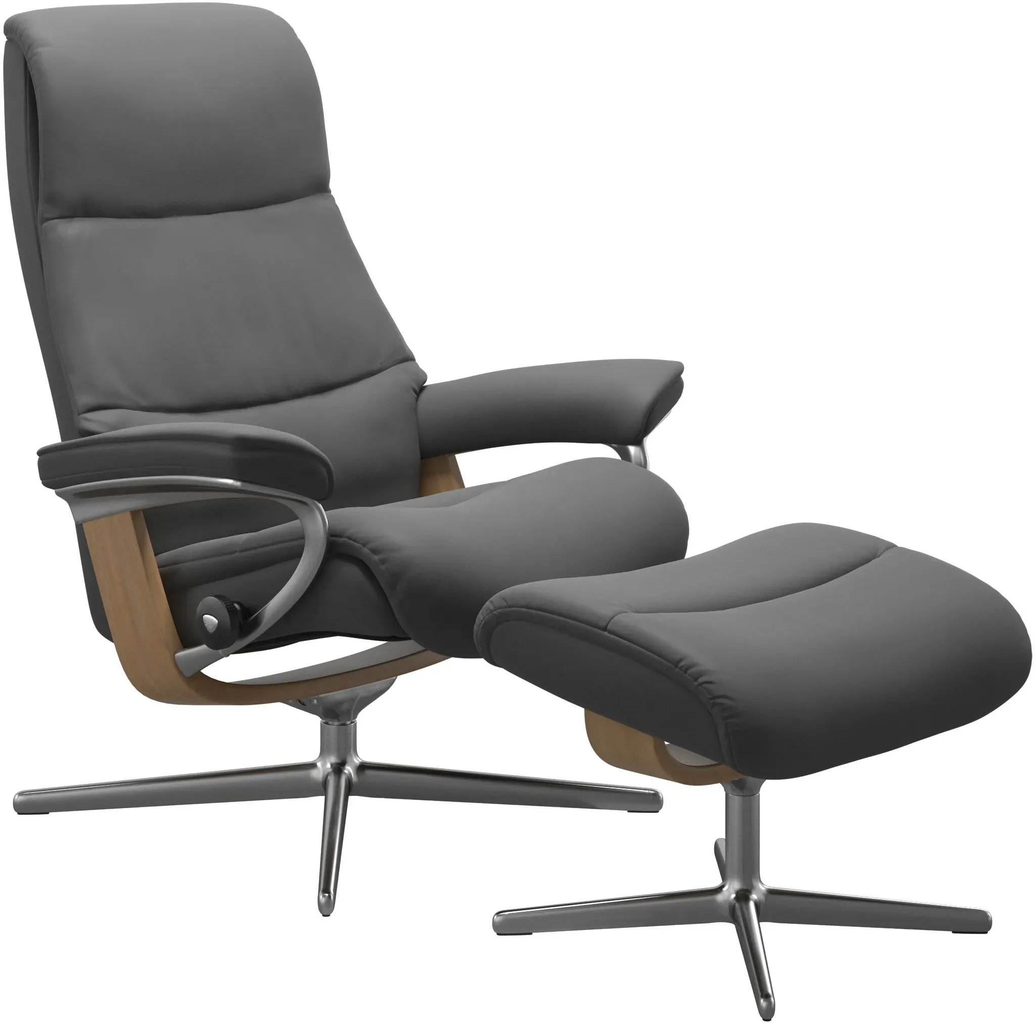 Stressless Sessel View M | Cross Untergestell Batick Grau Poliertes Aluminium Eichefarben