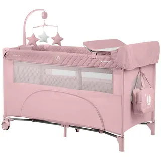 KIKKABOO Kikka boo Reisebett, Nighty Night, 2 Ebenen, Spielbogen, 2 Räder, Wickelauflage pink Kunststoff, 60x120 cm, Babymöbel, Babybetten, Reisebetten