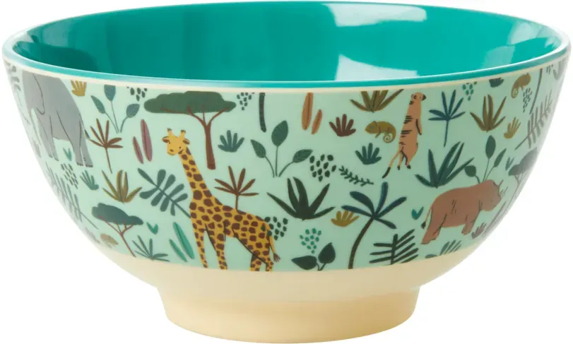RICE Melamin Schüssel Jungle Animals, Medium, grün