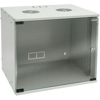 HMF 65709-07 Serverschrank 19 Zoll 9 HE | 400 mm Tiefe | Glastür | Lichtgrau