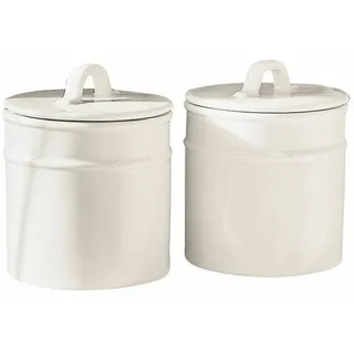 Loberon Vorratsdose 2er Set Civelox Handbemalt, Schlichtes Design, Luftdichter Verschluss, Lichtgeschützte Aufbewahrung, Küchenzubehör, Porzellan, weiß
