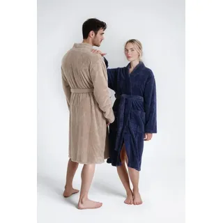 OTTO home Unisex-Bademantel Lillou Kimono, ideal für Sauna & Spa, Hotelbademantel, Morgenmantel, Midilänge, Microfaser, Kimono-Kragen, Gürtel, kuschelig weicher Fleece, plüsch, für Damen und Herren, XS-3XL blau XXL | 115 cm