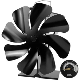 Tomersun 8 Blatt Ofenventilator, Wärmebetriebener Kaminventilator mit Thermometer, Leiser Betrieb, für Holzofen/Kamin | Energieeffizient & Einfach zu bedienen