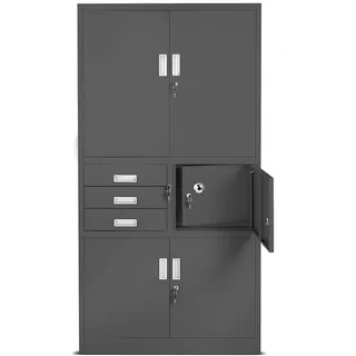 Jan Nowak Aktenschrank, Büroschrank, Metallschrank mit Tresor | 3 Schubladen, Höhenverstellbare Fachböden, Geheimfach, Pulverbeschichtet | für Büro, Archiven | 185 cm x 90 cm x 40 cm, Anthrazit