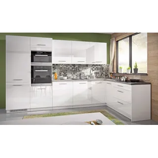 Feldmann-Küchen Winkelküche L-Form 345 x 188 cm weiß Hochglanz