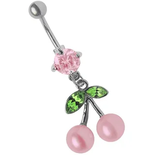 Bauchnabelpiercing ADELIA ́S "Piercing  Piercing Bauchnabelpiercing", Damen, Gr. onesize, rosa, Titan, Piercings, Titan Banane - Blatt mit Kirschen grün rosa