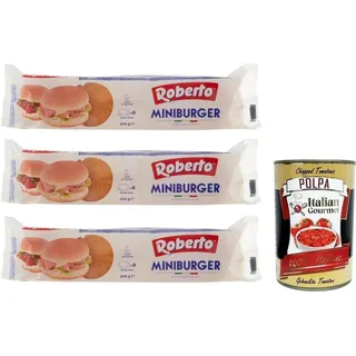 italian gourmet e.r. Roberto Miniburger Brot,Packung mit 200g, Jede Packung enthält 8 Miniburger + Italian Gourmet Polpa di Pomodoro 400g Dose