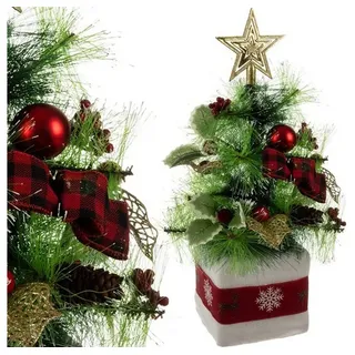 ruhhy Kleiner Weihnachtsbaum Geschmückt mit Stern Baumspitze Roten Beeren Weihnachtskugel Künstlich Diamant Kiefer Dicht Schneebedeckt Premium 45 cm 22591